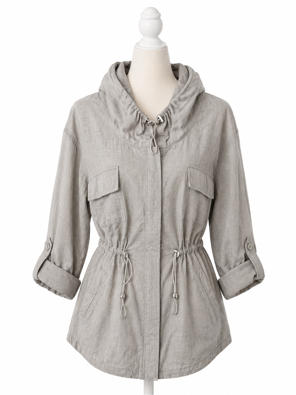 Kenneth Cole New York Women Utility Jacket Gray Cinch Waist Lightweight Anorak S